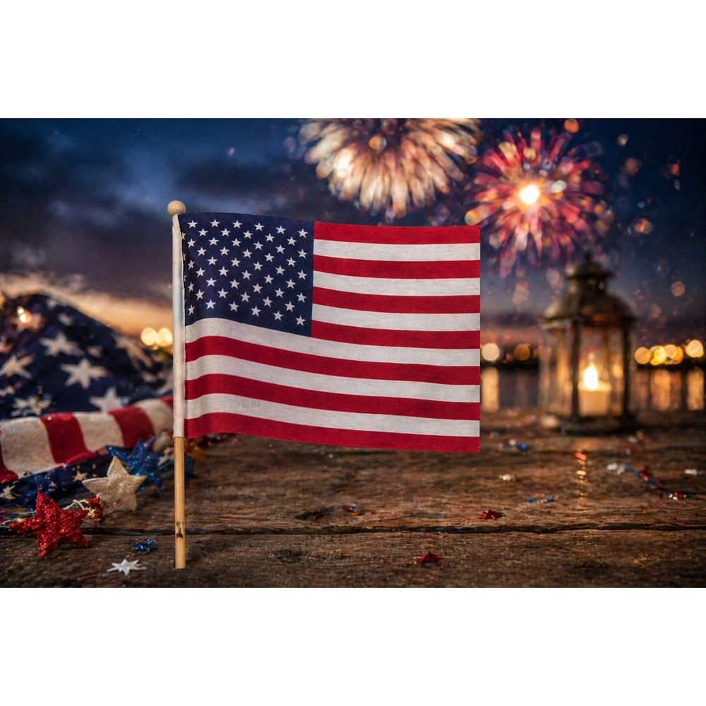 Set of Small American Flags on Wooden Sticks Patriotic Decor 4x6 Inch‎ USA Flags